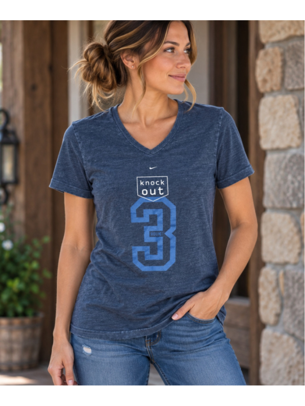 Women's Nike Knockout Graphic V-Neck Tee Blue Size M
